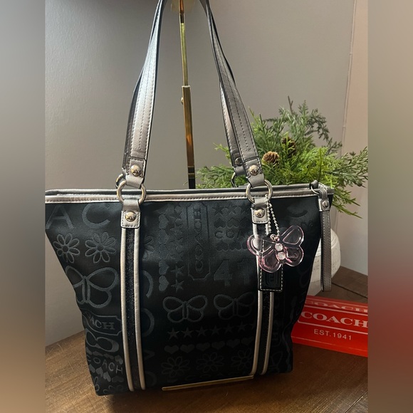 Coach Black Bandana Butterfly Graffiti Glitter Tote (NWT) - Picture 1 of 14